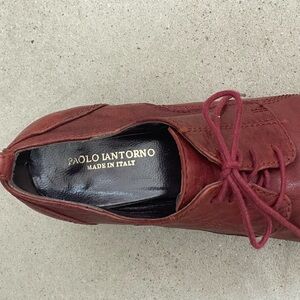 PAOLO IANTORNO ITALIAN handmade red leather lace up shoes with 2.5” heels